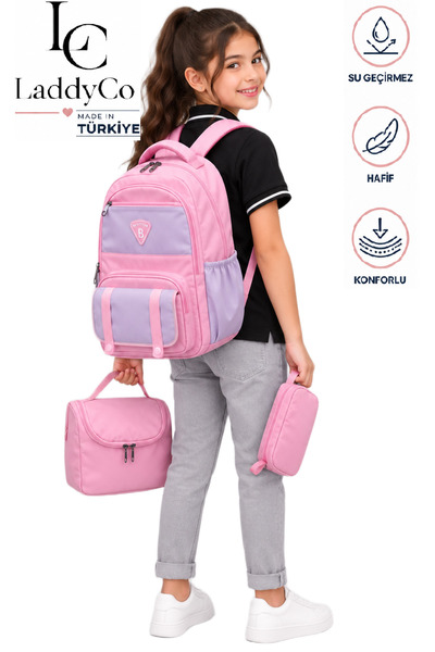 LaddyCo 3'lü Takım İlk Okul Çanta Suya Dayanıklı Kumaş İlkokul Çanta Seti 802...
