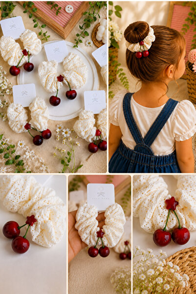 Nisankids Girl's Handmade Cherry Detailed White Scallop Hair Clip 1 Piece