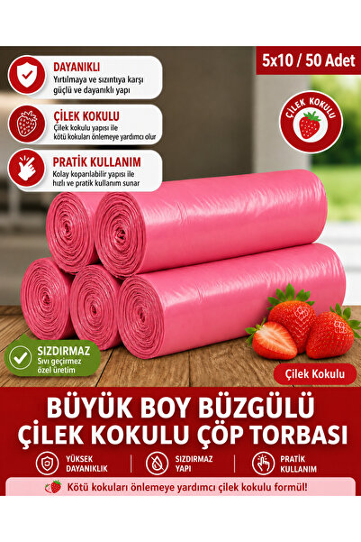MR.NEJAT 50 Pieces Strawberry Scented Large Size Durable Non-Leaking Trash Ba...