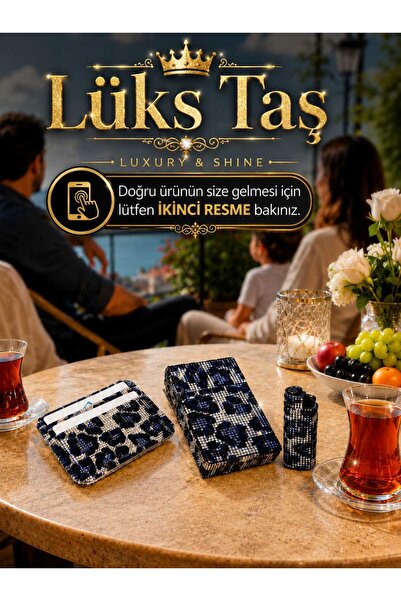 Lüks Taş Taşlı Komşu Çatlatan Sigara Kutusu Çakmak Ve Kartlık (SLENDER TOUCH ...