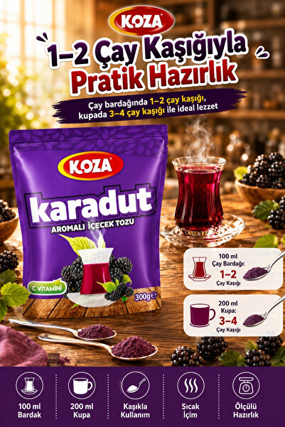 Koza Gurmelerin Seçimi Karadut Aromalı Muhteşem Lezzet Karadut Çayı Premium İçecek Tozu 300 Gram