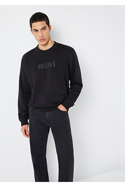 Mavi Logo Baskılı Bisiklet Yaka Siyah Sweatshirt 0S10551-900