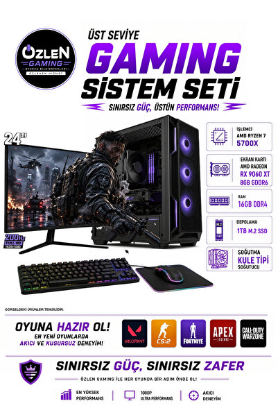 ÖZLEN X51 RYZEN 7 5700X RX 9060 XT 8GB 16GB RAM 1TB M.2 SSD 24'' Full HD 200H...