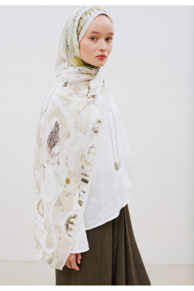 Freshscarfs Artful Strokes Patterned Hemp Viscose Shawl Green