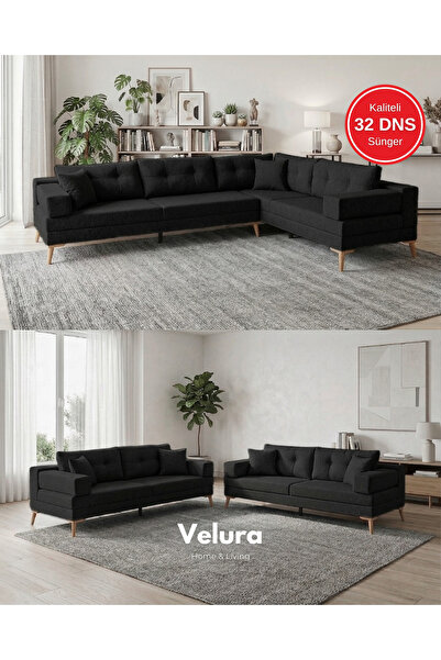 Velura Home & Living Zeri (Pufsuz) Yataklı Puzzle Modüler Köşe Koltuk Takımı ...