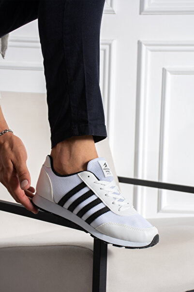 en7 Beyaz Siyah Unisex Sneaker Spor Ayakkabı Günlük Rahat Hafif Konforlu Bağcıklı Yumuşak Taban Yürüyüş Ayakkabısı MSR09