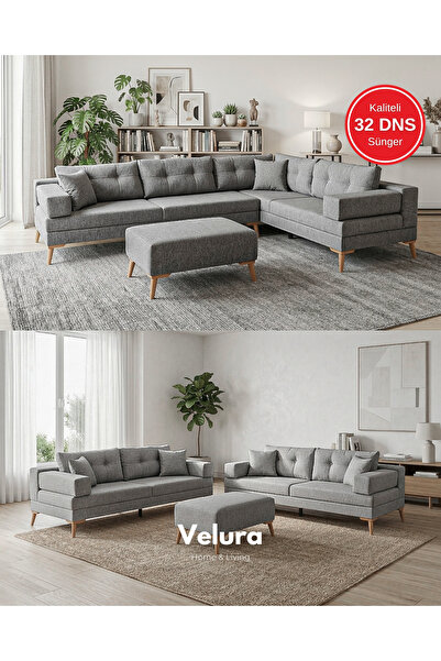 Velura Home & Living Zeri Yataklı Puzzle Modüler Köşe Koltuk Takımı & Köşe Ta...