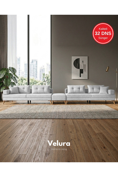 Velura Home & Living Zeri Lobi Koltuğu & Şark Köşesi - Açık Gri 102