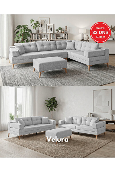 Velura Home & Living Zeri Modüler Yataklı Koltuk Takımı & 2 Adet Üçlü Kanepe ...