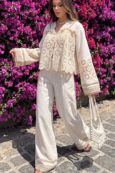 FASHION COCKTAIL Ρομαντικό κορεάτικο παντελόνι σε στενή γραμμή με γεωμετρική ...