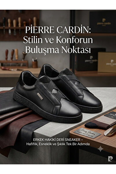 Pierre Cardin Erkek Siyah Hakiki Deri Sneaker Günlük Ayakkabı Kauçuk Taban Öz...