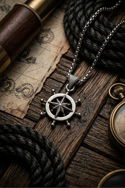 Begondio Compass Rudder Handcrafted Stainless Steel Chain Men's Necklace