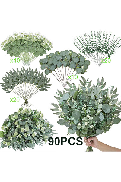 choice2 90PCS 50/90PCS Artificial Flowers Bouquets Mixed Eucalyptus Leaves Wi...