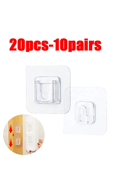 Choice 20pcs(10pairs) Double Sided Adhesive Wall Hooks Hanger Strong Transpar...