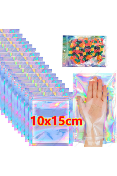 Choice6 200 قطعة 10x15 سم 200-1PCS أكياس بلاستيكية ملونة هولوغرافية قابلة لإع...