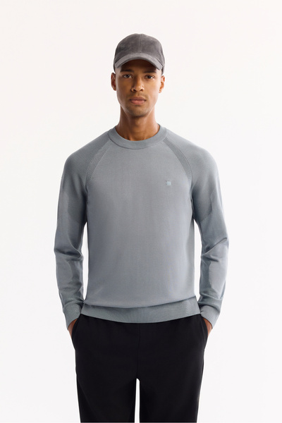 Avva Men's Blue Crew Neck Textured Knitwear Regular Fit Sweater A52Y5083