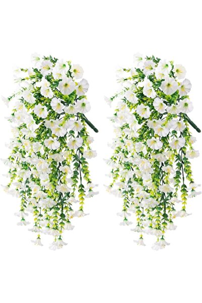 Choice7 2Pcs White Artificial Hanging Flowers Plants Faux Silk Purple Morning...