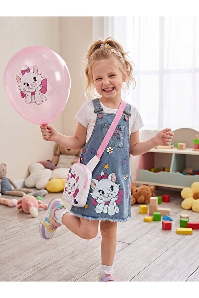 Mişsa Bebe Girl's Cat Printed Denim Gilet Dress and Bag Set 3-8 Years Old