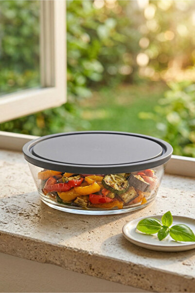 LAV Vega Glass Storage Container Single Large Size 1130 ml Round Gray Plastic...