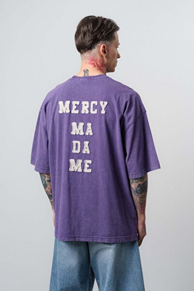Respire Men's Mercy Embroidered Washable Oversize T-Shirt Purple