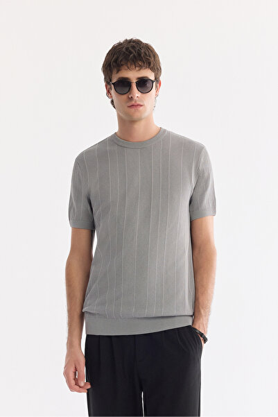 Avva Men's Gray Crew Neck Easy Ü Tulle Enen Wrinkle-Free Regular Fit Knitwear...