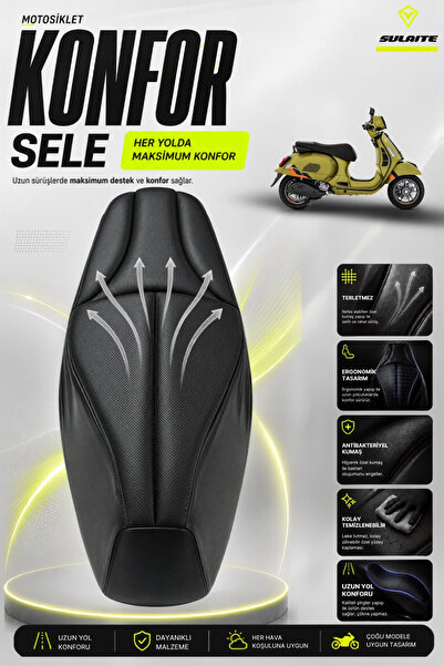 SULAITE Motosiklet Konfor Sele Kılıfı Vespa Gts 125 -150 Uyumlu Visco Süngerl...