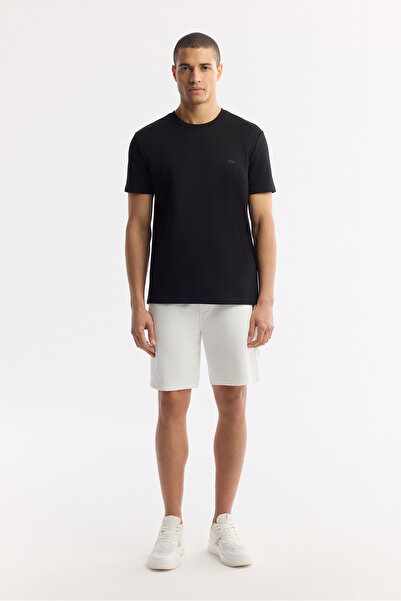 Avva Men's Ecru Elastic Waist Lace-Up Bi-Stretch Interlock Regular Fit Shorts...