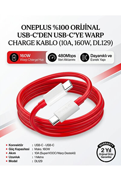 Oneplus Orijinal Type-c To Type-c Warp Kablo 10a 160w DL129