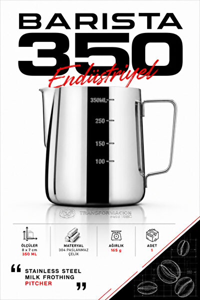 Transformacion İnox 350 ML Mililitre Ölçülü Süt Köpürtme Sürahisi Pitcher Bar...