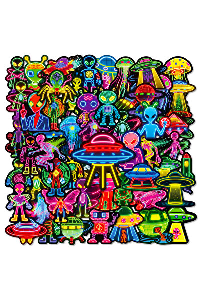 Choice MULTICOLOR 50Pcs Cute Alien Stickers UFO Decals For Phone Laptop Scrap...