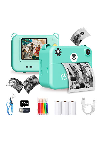 Choice1 Green Digital Camera For Kids Instant Print Portable Small Camera Wit...
