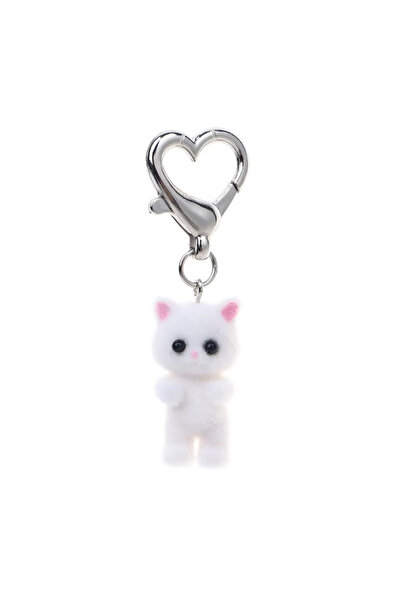 Choice D Cute Flocking Cat Keychain 3D Love Phone Pendant Headphone Charm Bag...
