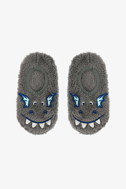 Penti Graue Hausschuhe für Jungen mit Drachen-Stickerei und rutschfester Sohle