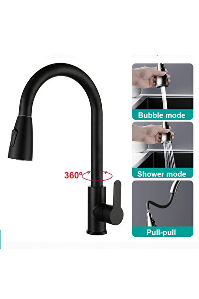 Choice4 G1/2 BlackA Stainless Steel Kitchen Faucet, Single-Hole Pull-Out Spou...