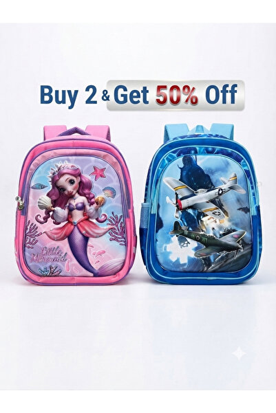 Generic Kids 3D Fighter Plane School Backpack - Blue WWII Aircraft Bookbag fo...