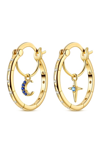 Choice1 KTE253-GD Gold Color Silver 925 Earring For Woman Round Sun Moon Hear...