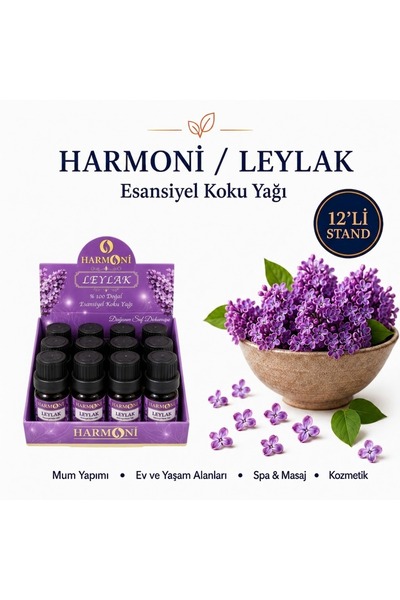 HARMONİ LEYLAK Çiçeği Esansiyel Uçucu Koku 10ML 12'li Stant Difüzör Esansı Bu...