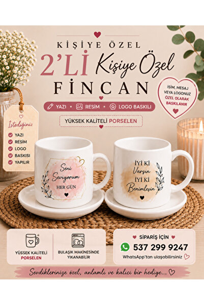 Sultan magnet hediyelik 2’li Kişiye Özel T Kulplu Fincan Takımı – İsimli Foto...