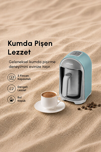 Emsan Kumda Türk Kahve Makinesi Turkuaz 5 Fincan Kapasiteli