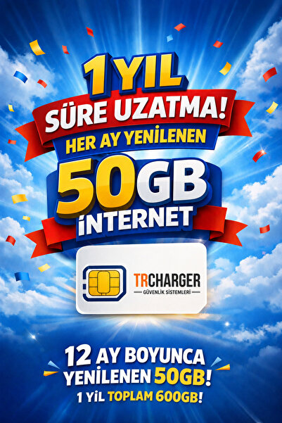 TRCharger Sim Kart Hattı 1 Yıl Süre Uzatma – Aylık 50GB İnternet – 12 Ay 600G...