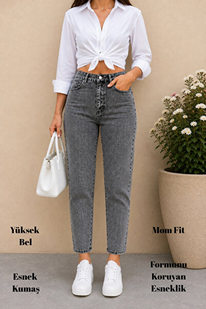 CEDY DENIM Mom Fit farmerke visokog struka, boyfriend kroja, lycra, kiselo si...