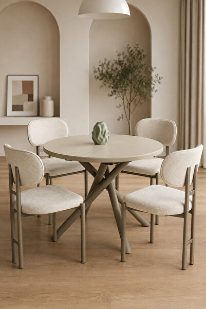 Lisso Home Duru Açılır Masa İtalyan Metal Ayak 100(+35) Çap Kum Beji Tabla-İt...
