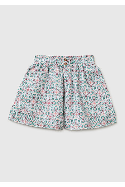 United Colors of Benetton Girl's white elastic waistband buttoned high-cuff s...