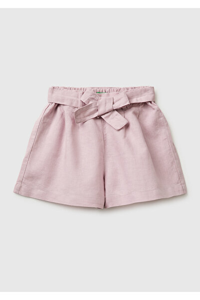 United Colors of Benetton شورت برمودا مطوي بحزام بلون وردي غامق للفتيات