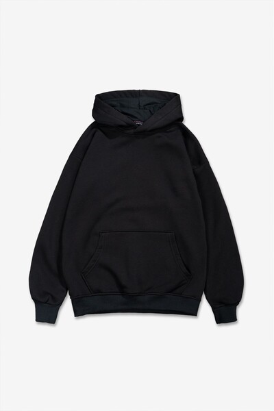 Super Rare Siyah Basic Erkek Hoodie PL1745SY