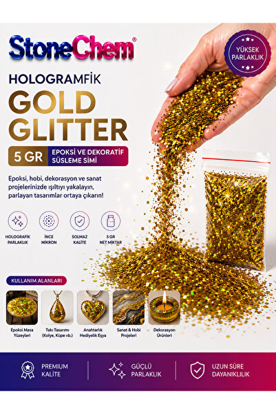stonechem Hologram Gold Glitter 5 gr Epoksi ve Dekoratif Süsleme Simi