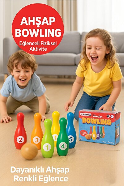 TOYFEST Çocuklar İçin Ahşap Bowling Seti ve Eğitici Ürün El Becersini Gelişti...