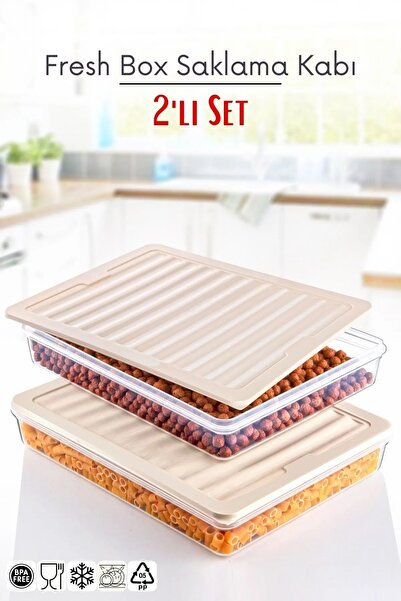 Open Home Concept Freshbox Set of 2 - Cream Storage Container Suitable for Mi...