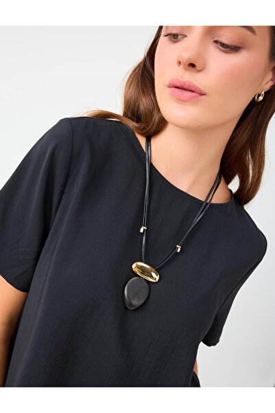 Jimmy Key Siyah Metal Charm Detaylı Bohem Retro Kolye