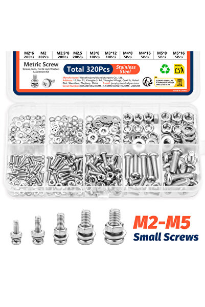 Choice 320pcs Stainless Steel M2 M2.5 M3 M4 M5 Screws Nuts Washers Assortment...